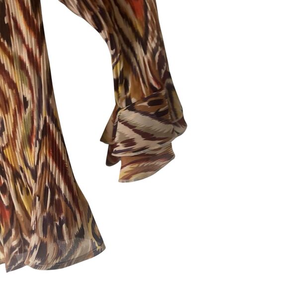 Essentials Milano PM Ikat Retro Trippy Hippie Long Sleeve Flutter Button Blouse‎ - Picture 4 of 9